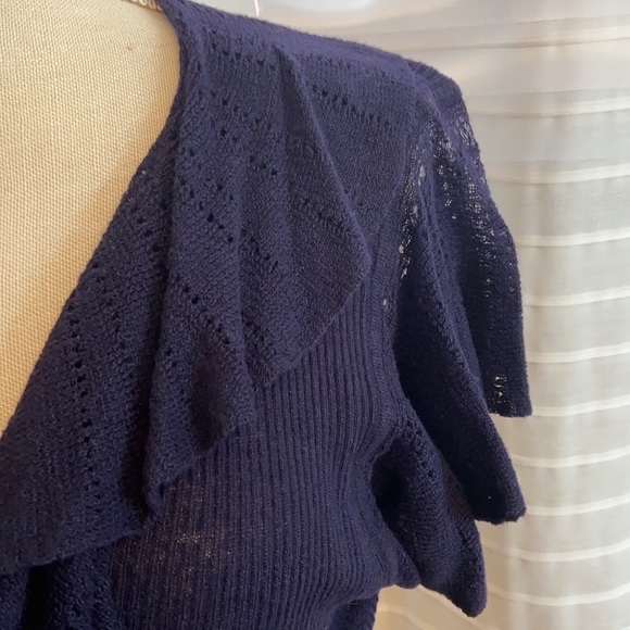 Lauren Ralph Lauren Navy Blue Knit Ruffle Front Top XL - Picture 2 of 7